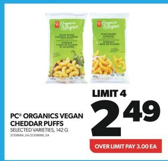 Real Canadian Superstore Pc® organics vegan cheddar puffs, 142 g offer