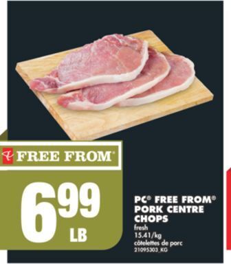 No Frills Pc® free from® pork centre chops offer