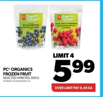 Real Canadian Superstore Pc® organics frozen fruit, 600 g offer