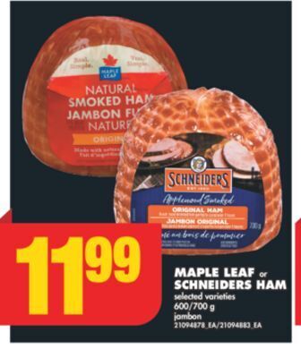 No Frills Maple leaf or schneiders ham, 600/700 g offer