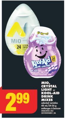 No Frills Mio, crystal light or kool-aid drink mixes, 48 ml/24-56 g offer