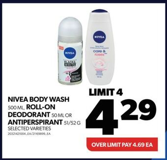 Real Canadian Superstore Nivea body wash, 500 ml, roll-on deodorant, 50 ml or antiperspirant, 51/52 g offer