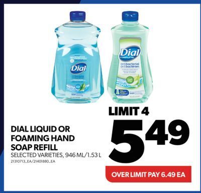 Real Canadian Superstore Dial liquid or foaming hand soap refill, 946 ml/1.53 l offer
