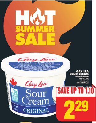 No Frills Gay lea sour cream, 425/500 ml offer