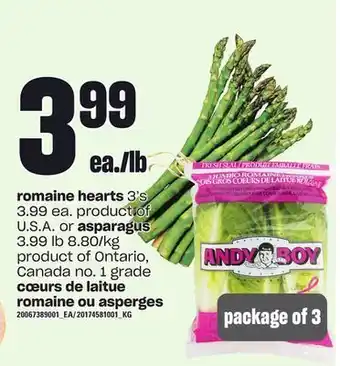 Independent Grocer Romaine hearts, 3's or asparagus offer
