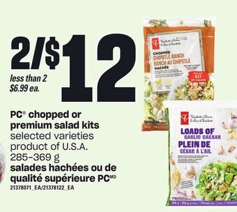 Independent Grocer Pc® chopped or premium salad kits, 285-369 g offer