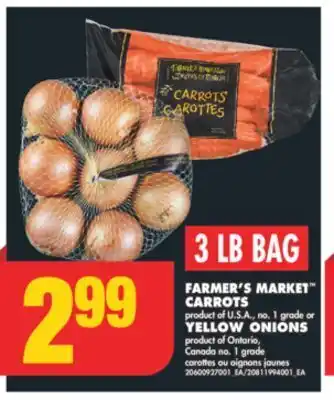 No Frills Farmer's market™ carrots or yellow onions offer