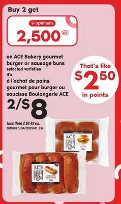 Independent Grocer Ace bakery gourmet burger or sausage buns, 4's offer