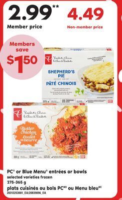Independent Grocer Pc® or blue menu® entrées or bowls, 275-365 g offer