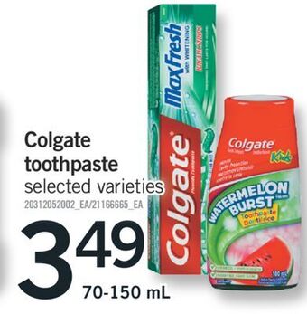 Fortinos Colgate toothpaste, 70-150 ml offer