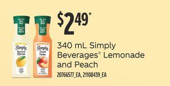 Fortinos Simply beverages® lemonade and peach offer