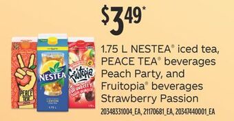 Fortinos 1.75 l, nestea® iced tea, peace tea® beverages peach party, and fruitopia® beverages strawberry passion offer