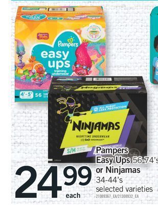 Fortinos Pampers easy ups 56-74' s or ninjamas 34-44' s offer
