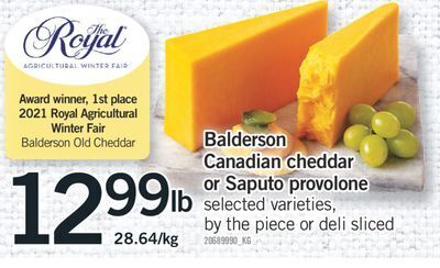 Fortinos Balderson canadian cheddar or saputo provolone offer