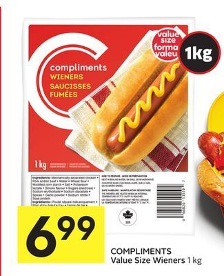 Foodland Compliments value size wieners 1 kg offer