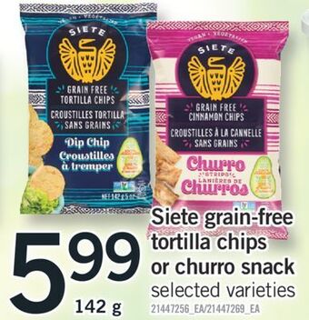 Fortinos Siete grain-free tortilla chips or churro snack, 142 g offer