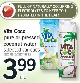Fortinos Vita coco pure or pressed coconut water, 1 l offer
