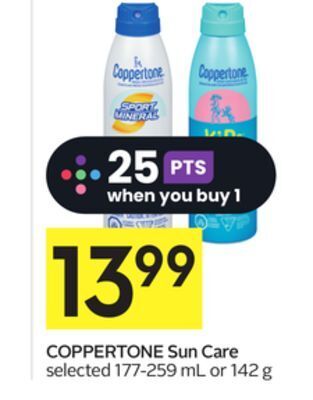 Foodland Coppertone sun care selected 177-259 ml or 142 g offer