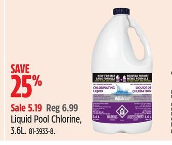 Canadian Tire Aquarius liquid pool chlorine, 3.6l offer
