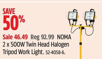 Canadian Tire Noma 2 x 500w twin head halogen tripod work light offer