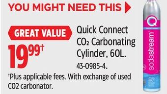 Canadian Tire Sodastream quick connect co2 carbonating cylinder, 60l offer