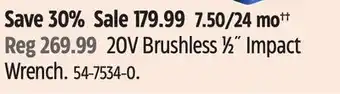Canadian Tire Mastercraft 20v brushless 1⁄2 impact wrench offer