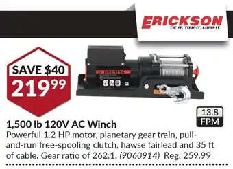 Princess Auto ERICKSON 1,500 lb 120V AC Winch offer