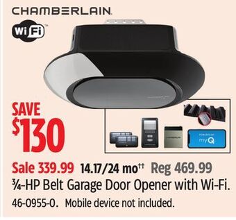 Canadian Tire Chamberlain 3⁄4-hp belt garage door opener with wi-fi offer