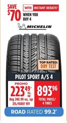 Canadian Tire Michelin pilot sport a/s 4 tire offer
