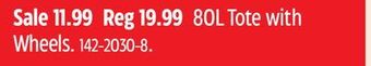 Canadian Tire 80l tote with wheels offer