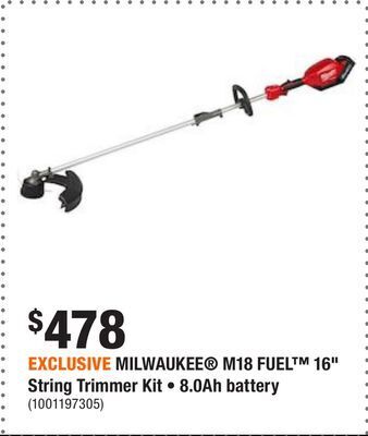 Home Depot Exclusive milwaukee® m18 fuel™ 16 string trimmer kit • 8.0ah battery offer