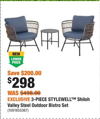 Home Depot Exclusive 3-piece stylewell™ shiloh valley steel outdoor bistro set offer