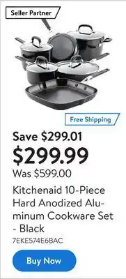 Walmart Kitchenaid 10-piece hard anodized aluminum cookware set - black offer