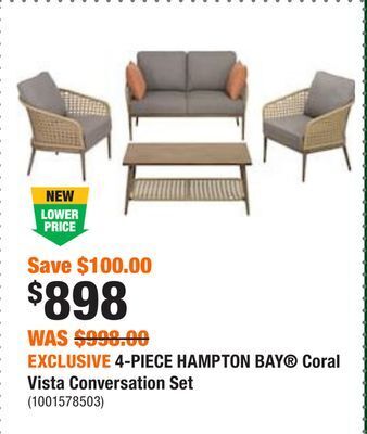 Home Depot Exclusive 4-piece hampton bay® coral vista conversation set offer