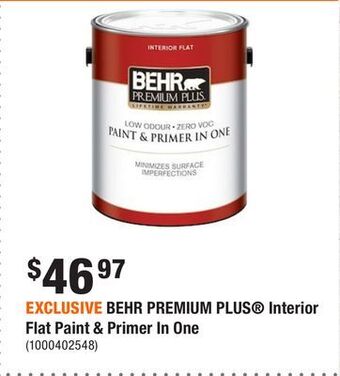Home Depot Exclusive behr premium plus® interior flat paint & primer in one offer