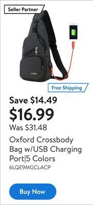 Walmart Oxford crossbody bag w/usb charging port|5 colors offer