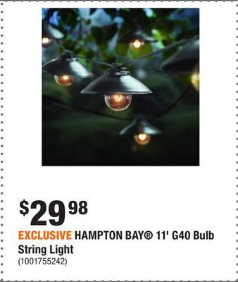 Home Depot Exclusive hampton bay® 11' g40 bulb string light offer