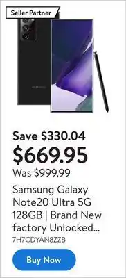 Walmart Samsung galaxy note20 ultra 5g 128gb | brand new factory unlocked with 1 year of warranty offer