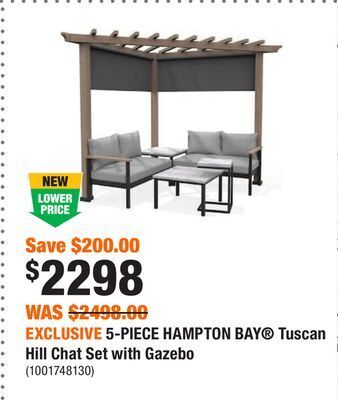 Home Depot Exclusive 5-piece hampton bay® tuscan hill chat set with gazebo offer