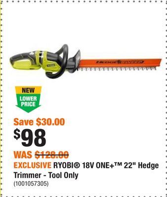 Home Depot Exclusive ryobi® 18v one+™ 22 hedge trimmer - tool only offer