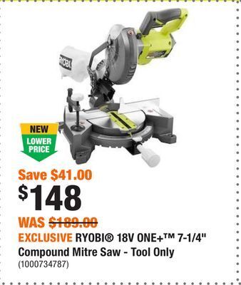 Home Depot Exclusive ryobi® 18v one+™ 7-1/4 compound mitre saw - tool only offer