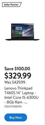 Walmart Lenovo thinkpad t460s 14 laptop - intel core i5-6300u - 8gb ram - 256gb ssd - windows 10 pro - refurbished offer