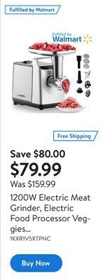 Walmart 1200w electric meat grinder, electric food processor veggies shredder with sausage stuffer maker offer