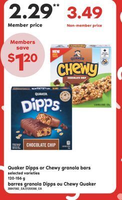 Valu-mart Barres granola dipps ou chewy quaker, 120-156 g offer