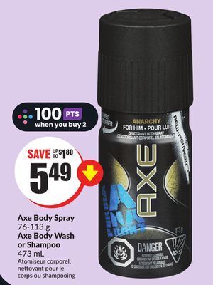 FreshCo Axe body spray 76-113 g axe body wash or shampoo 473 ml offer