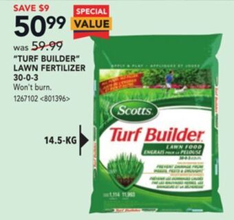 RONA Turf builder lawn fertilizer 30-0-3 offer