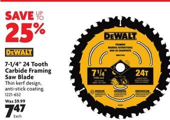 Home Hardware 7-1/4 24 tooth carbide framing saw blade offer