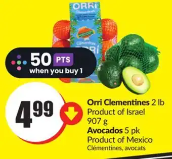 Chalo FreshCo Orri clementines 2 lb product of israel 907 g avocados 5 pk product of mexico offer