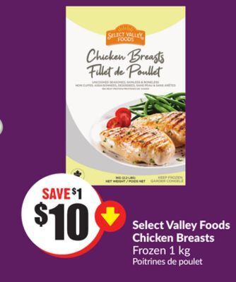 Chalo FreshCo Select valley foods chicken breasts frozen 1 kg offer