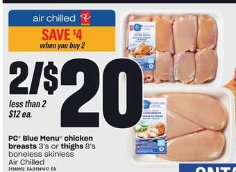 Zehrs Markets Pc® blue menu® chicken breasts, 3's or thighs, 8's offer
